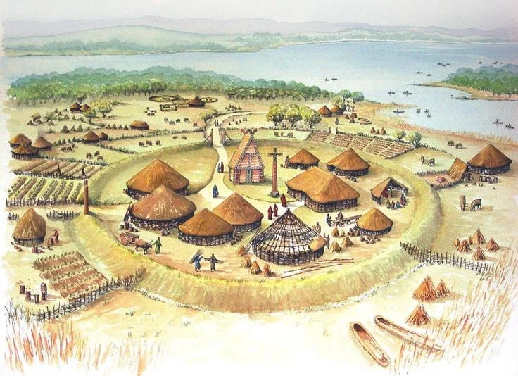 A representation of what the Spike Island monastery may have included.
The Wooden Church, Devenish, Co Fermanagh. An example of a waterside 6th century Irish monastery. Stone buildings and churches were very rare in 7th century Ireland.