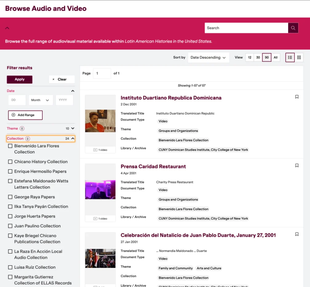 set of search results with the sidebar menu highlighted, pointing out the ability to filter by collection