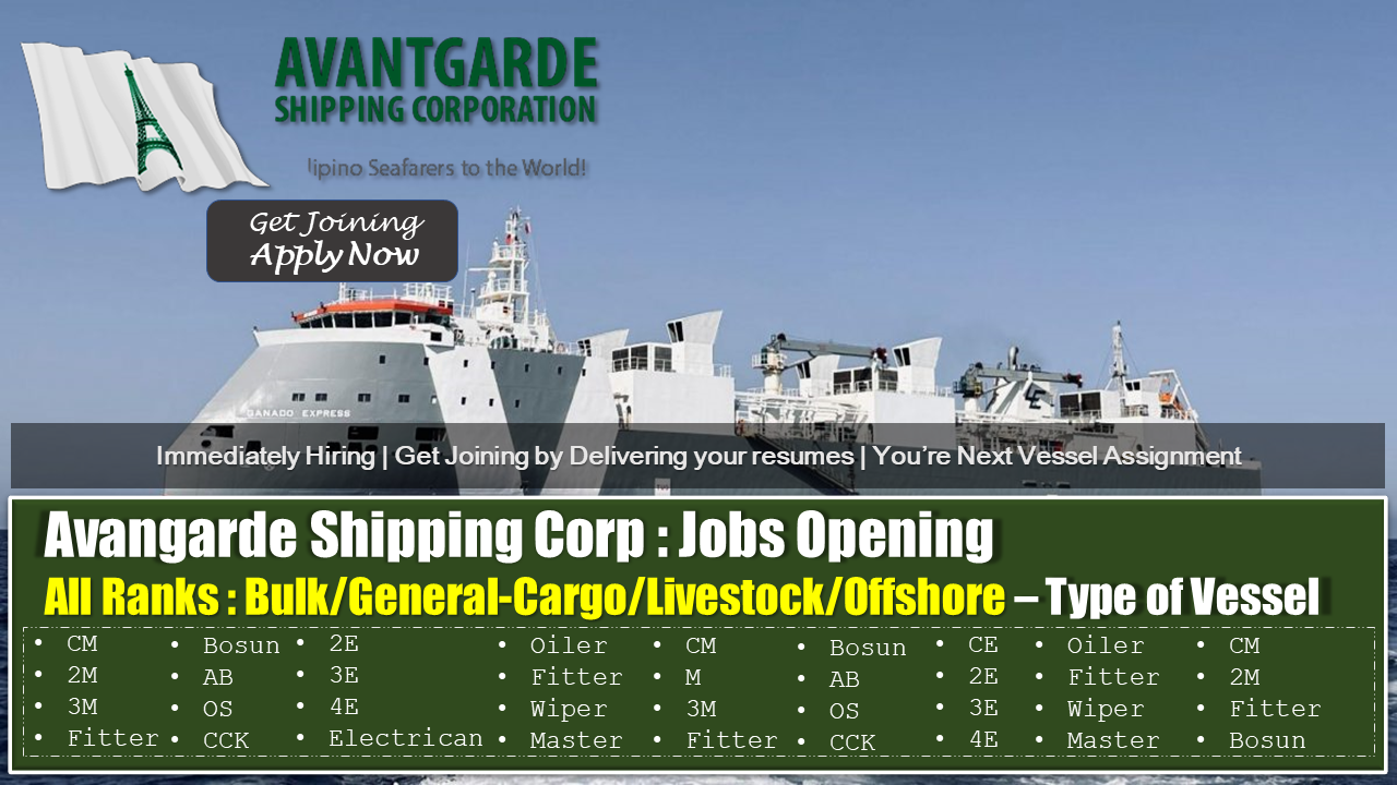 Shipping Jobs 2023 Avantgarde Shipping SEAMAN APPLYAN